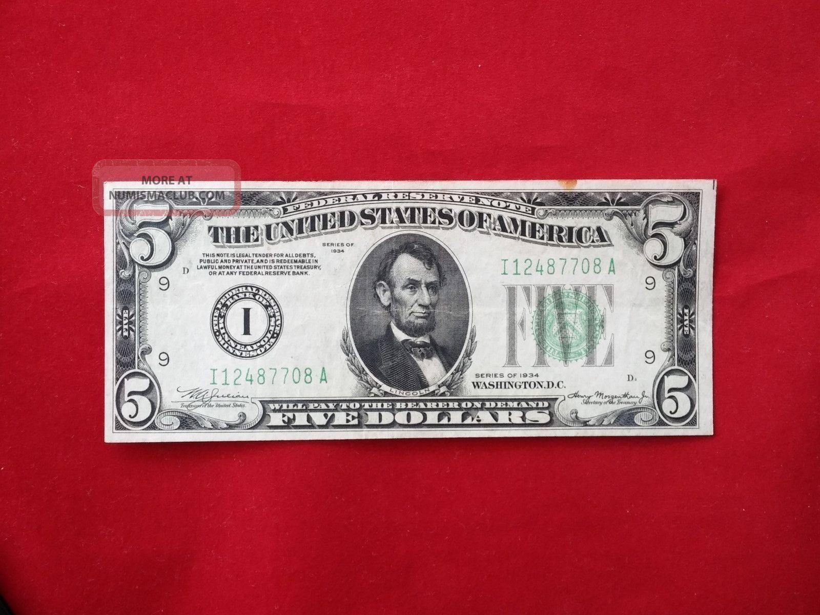 Fr - 1956im 1934 Series Minneapolis Federal Reserve Note $5 Five Dollar Bill Vf Small Size Notes photo