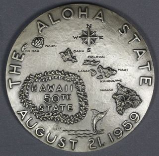Hawaii 50th State.  925 Sterling Silver Medal August 21,  1959 The Aloha State photo