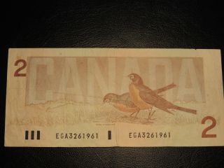 1986 Bank Of Canada Two Dollars $2 Thiessen Crow Ega 3261961 Birthday Note photo