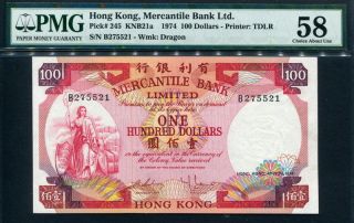 Hong Kong 1974,  100 Dollars,  P245,  Pmg 58 Aunc photo