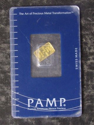 One (1) Gram Gold Bullion Bar - Pamp Suisse - 8.  5x16mm - photo