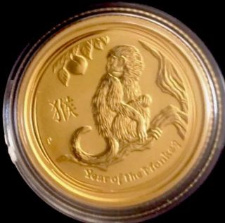 2016 1/10 Oz Gold Lunar Year Of The Monkey Coin.  9999 Fine Bu (in Capsule) - Aus photo