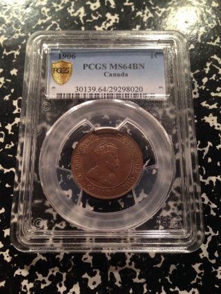 1906 Canada Large Cent Pcgs Ms64 Brown Ga026 Coin photo