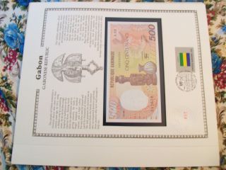 Gabon Banknote 1985 500 Francs P8 Unc With Un Fdi Flag Stamp Serie A.  02 photo