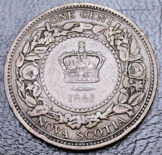 1861 Nova Scotia Canada Large Cent (1 Penny) - Queen Victoria - Combined S/h photo