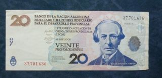 Argentina Emergency Banknote 20 Pesos,  Xf 2001 (lecop) photo
