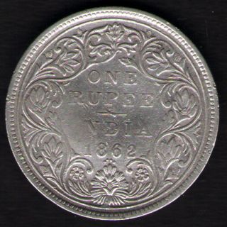 British India 1862 Victoria Empress One Rupee 0/4 Dot Silver Coin Rare photo
