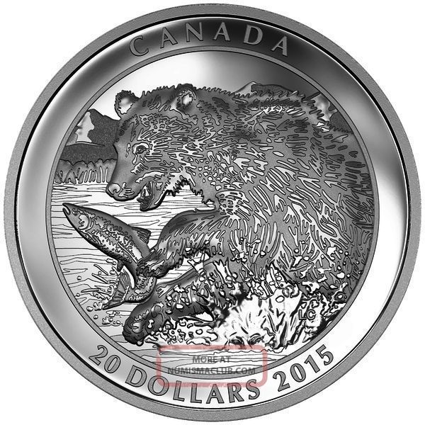 2015 $20 1oz Grizzly Bear: The Catch.  9999 Pure Silver Coin Coins: Canada photo