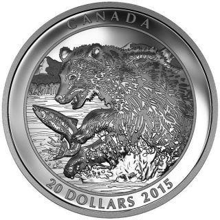 2015 $20 1oz Grizzly Bear: The Catch.  9999 Pure Silver Coin photo