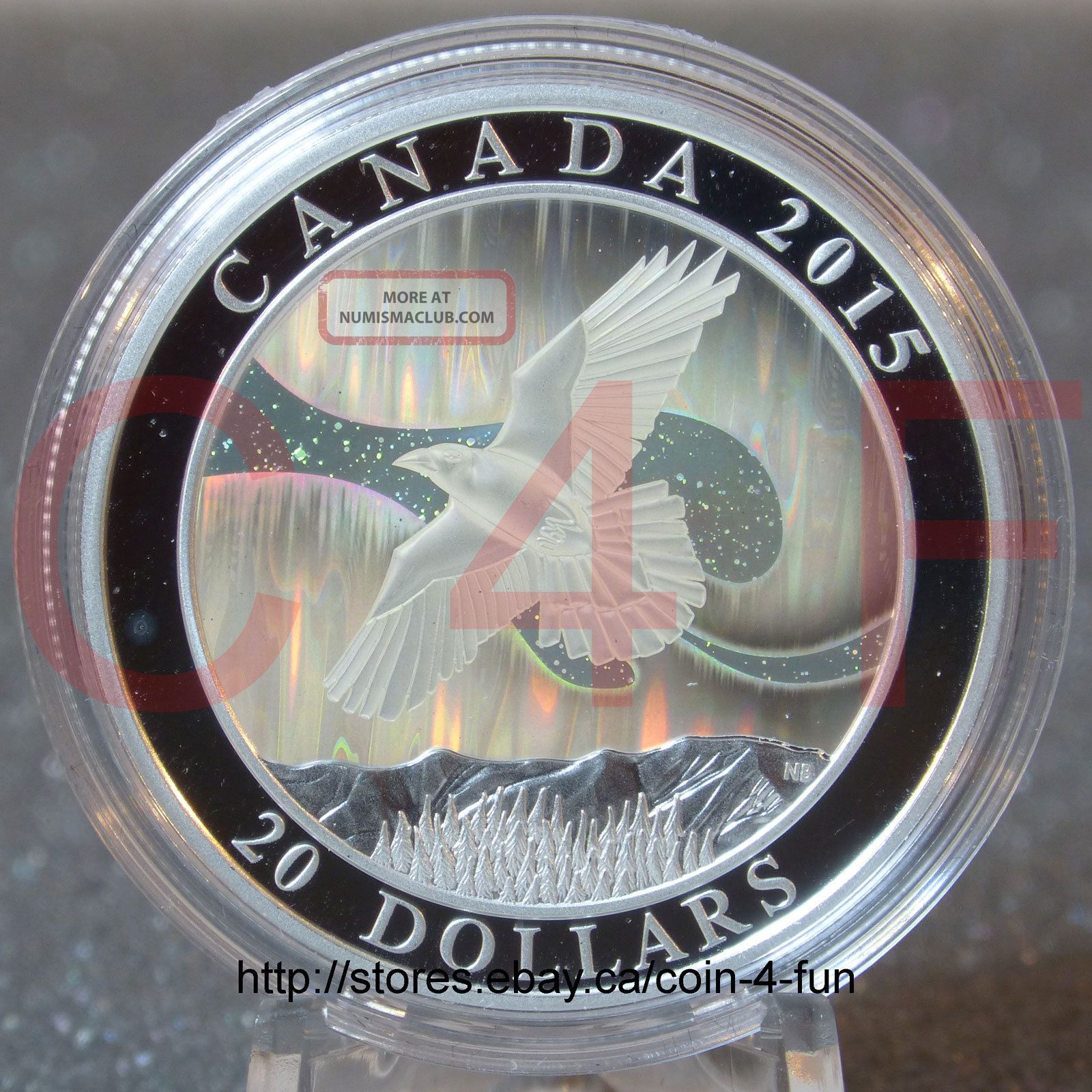 2015 Canada - Story Of Northern Lights - Raven - 1 Oz $20 Silver Hologram Coin Coins: Canada photo