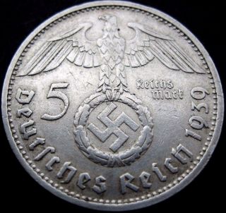 Ww2 German 1939 - D 5rm Reichsmark 3rd Reich Silver Nazi Coin photo