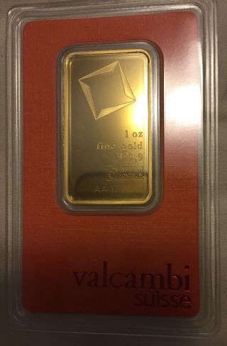 1 Oz Pure Gold Valcambi Suisse Bar In Assay 1 Ounce Fine Gold photo