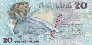 Cook Island 20 Dollars Specimen 1987 Unc (p5a) photo