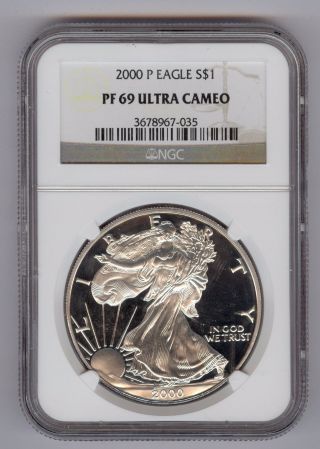 2000 P Proof American Silver Eagle Ngc Pf 69 Ultra Cameo - Brown Label photo