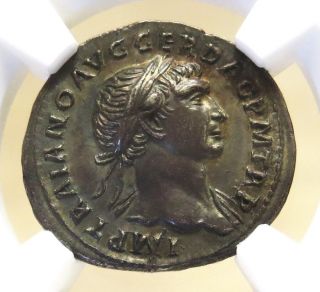 98 - 117 Ad Roman Empire Trajan Ar Denarius Ngc Choice Au Exceptional Eye Appeal photo