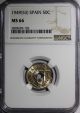 Spain 1949 (53) 50 Centimos Ngc Ms66 Better Date Top Graded By Ngc Km 777 Europe photo 1