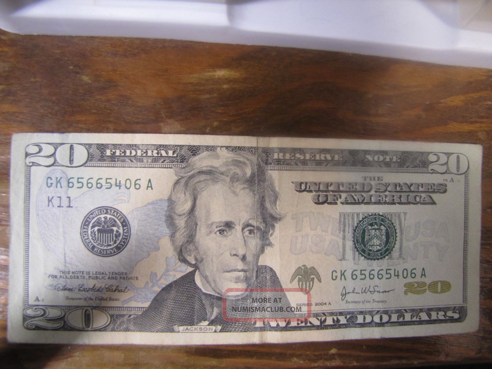 2004 A $20.  00 Bill.  United States Federal Reserve Note.  Gk Twenty Dollar Bill Small Size Notes photo