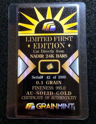 Grainmint 0.  1 Grain 24kt Fractional Gold Bar .  L231 photo