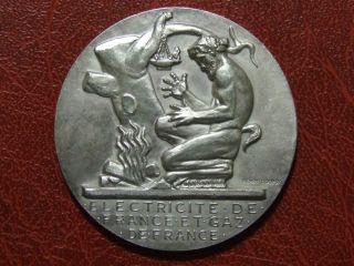 Art Deco Men From Fire Quest To Electricity Silver Plated Medal By Henri Dropsy photo