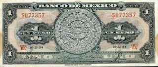Mexico 1 Peso 10/2/1954 P - 56a Vf Serie Ea Circulated Banknote photo