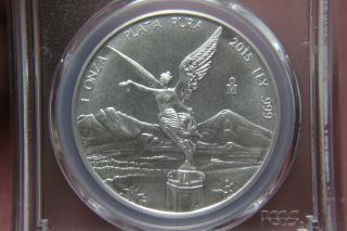 Spotted 2015 Mexico Onza Libertad.  999 Silver Pcgs Ms70 Coin In Flag Label photo