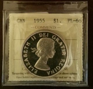 1955 Canada Silver Dollar Iccs Certified Pl - 66 Cert: Xiv 168 Trends $375 photo