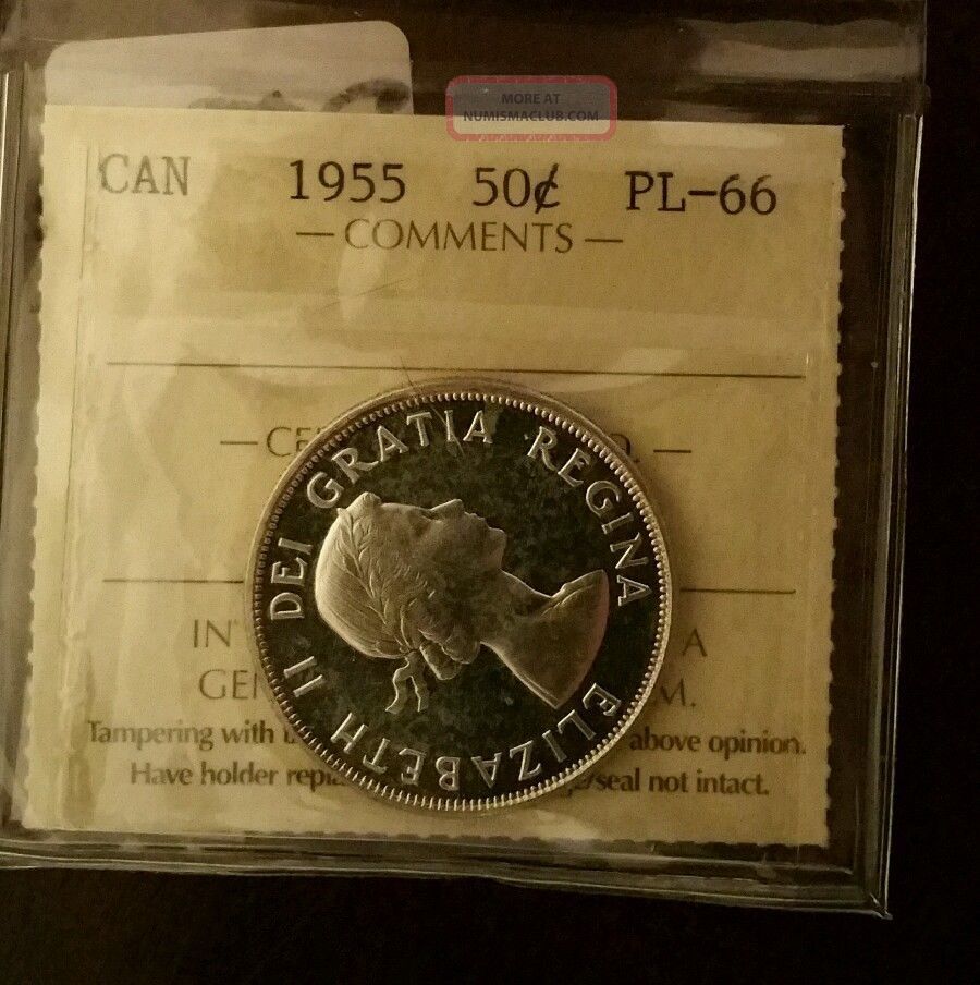 1955 Canada Silver Half Dollar Iccs Certified Pl - 66 Cert: Xiv 111 Trends $175 Coins: Canada photo
