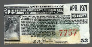 $16 Pittsburgh Cincinnati Chicago & St Louis Railroad Co Usa Rr Bond Coupon Bill photo