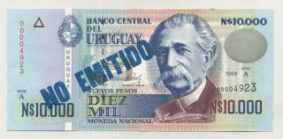 Uruguay 10000 Nuevos Pesos 1989 Pick 68b Unc Uncirculated Banknote Blue Stamp photo