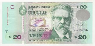 Uruguay 20 Pesos 1994 Pick 74.  A Unc Uncirculated Banknote Low Serial 00003784 photo