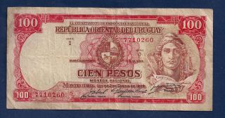 Uruguay 100 Pesos L.  1939 P - 39c Allegory Of Constitution photo