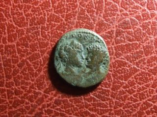 Mesopotamia Confronted Busts Of Caracalla And Geta Star & Crescent Roman Coin photo