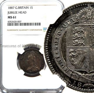 Ngc Ms61 Certified 1887 Jubilee Head Great Britain Silver 1 Shilling Sku 0007 photo