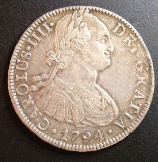 1794 Mexico City Carolus Iiii 8 Reales F.  M.  Silver Coin Details photo