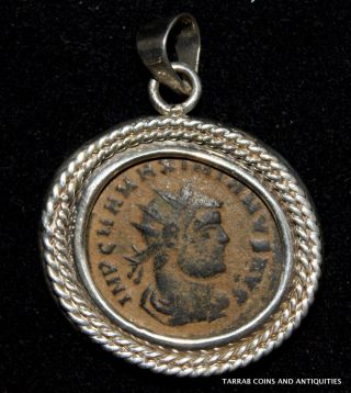 Ancient Roman Coin Pendant; Maximianus On A Silver Bezel; 286 - 310 A.  D. photo