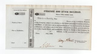 1836 Syracuse And Utica Railroad Stock Certificate photo