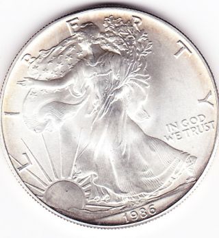Uncirculated 1986 American Eagle 1 Oz Silver Dollar Fine Silver photo