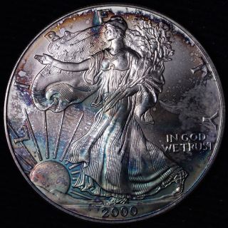 Bu 2000 Silver American Eagle Nicely Toned R3nt photo