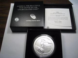 2015 - P Saratoga 5 Troy Oz Us Silver Atb America The Coin.  W/ Coa&box photo