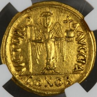 Gold Solidus Rare Ad582 - 602 Carthage Maur.  Tiberius About Uncirculated Ngc photo