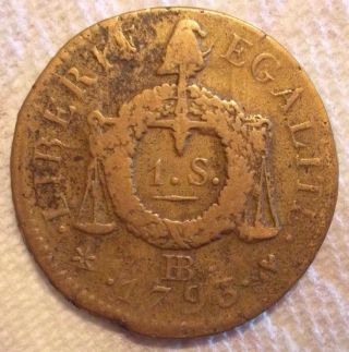 1793 Bb Lan Ii France Sol Km 619.  4 Bronze Coin photo
