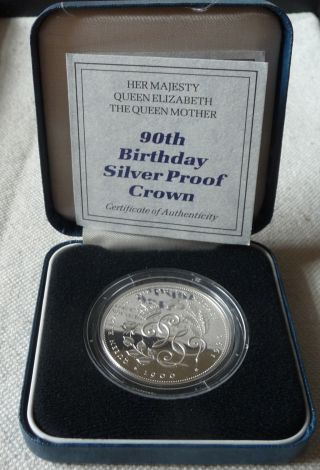 1990 90th Birthday Silver Proof Crown Boxed Queen Elizabeth,  Queen Mother photo
