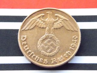 , Rare,  German Coin Rpf 2 Reichspfennig 1940 J Third Reich Swastika 3rd Nazi Ww2 photo