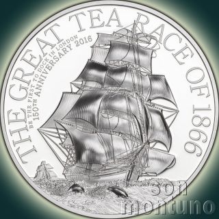 Great Tea Race 1 Oz - 2016 Cook Islands High Relief 5 Dollars Silver Proof Coin photo