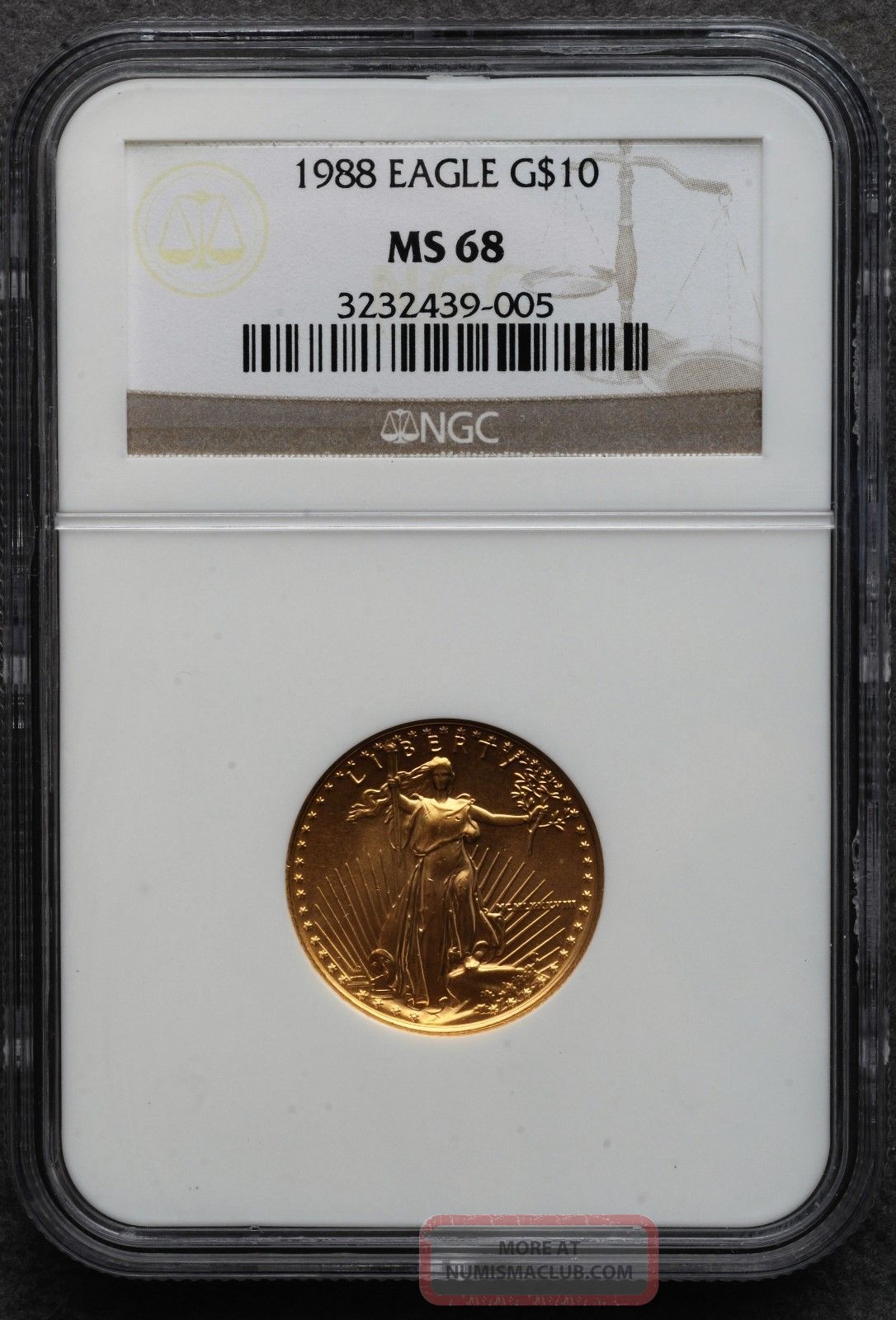1988 $10 1/4 Oz Gold American Eagle Ms - 68 Ngc Gold photo