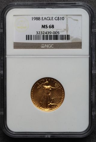1988 $10 1/4 Oz Gold American Eagle Ms - 68 Ngc photo