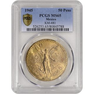 1945 Mexico Gold 50 Pesos - Pcgs Ms65 ' Secure ' photo
