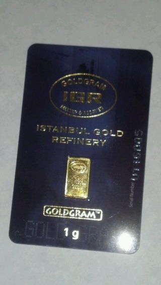 1 Gram Istanbul Refinery Gold Bar.  9999 Fine (in Assay) photo