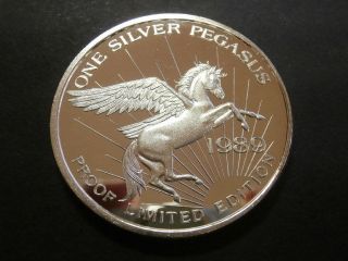 1989 Pegasus Gold Corp.  (beal Mountain Mine).  999 1 Oz Silver Proof Round photo