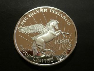 1988 Pegasus Gold Corp.  (relief Canyon Mine).  999 1 Oz Silver Proof Round photo